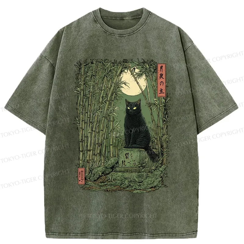 Tokyo-Tiger Black Cat In The Bamboo Forest Washed T-Shirt