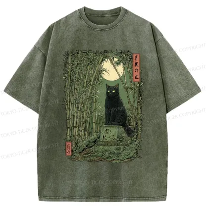 Tokyo-Tiger Black Cat In The Bamboo Forest Washed T-Shirt