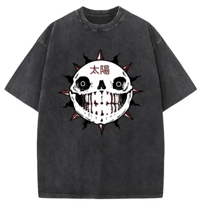 Tokyo-Tiger Horror Sun Skull Washed T-Shirt