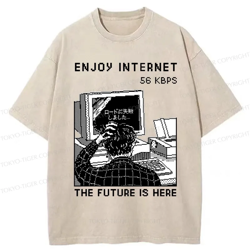 Tokyo-Tiger Enjoy Internet 56 Kbps Washed T-Shirt