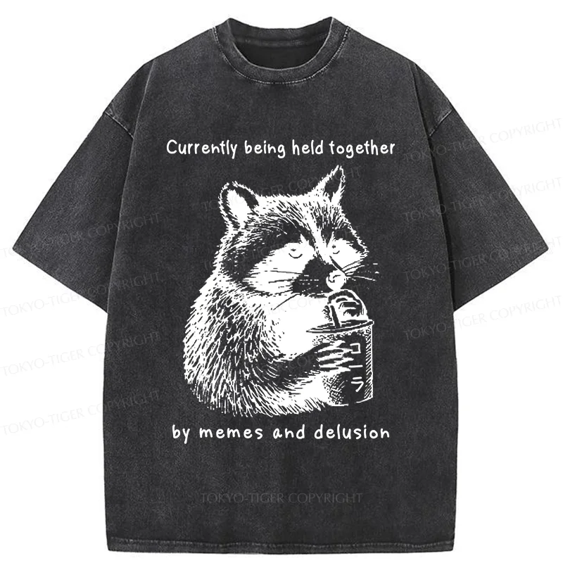 Tokyo-Tiger Raccoon Drinking Water Washed T-Shirt