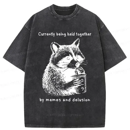 Tokyo-Tiger Raccoon Drinking Water Washed T-Shirt