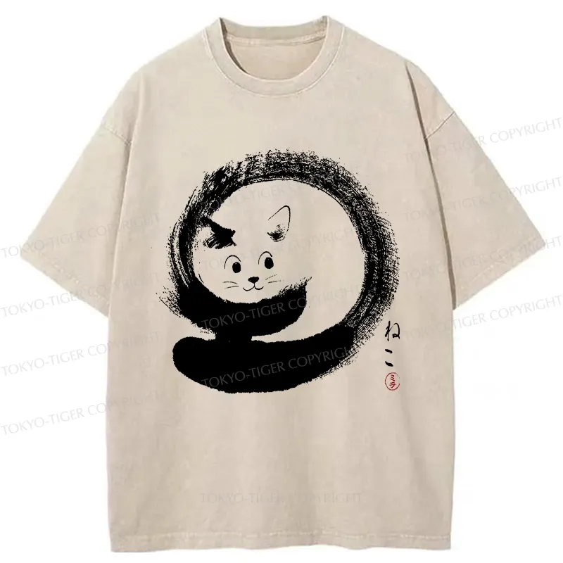 Tokyo-Tiger Retro Cat Enso Washed T-Shirt