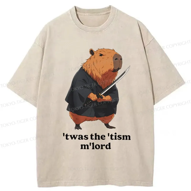 Tokyo-Tiger Focused Samurai Capybara Washed T-Shirt
