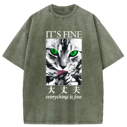 Tokyo-Tiger Cat Is Fine Washed T-Shirt