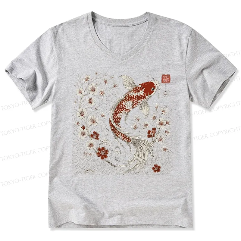 Tokyo-Tiger Vintage Sakura And Koi V-Neck Classic T-Shirt