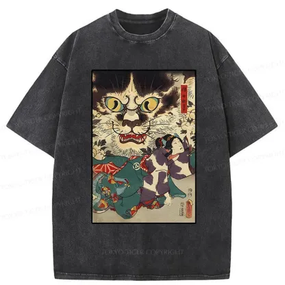 Tokyo-Tiger Japanese Cat Yokai Washed T-Shirt
