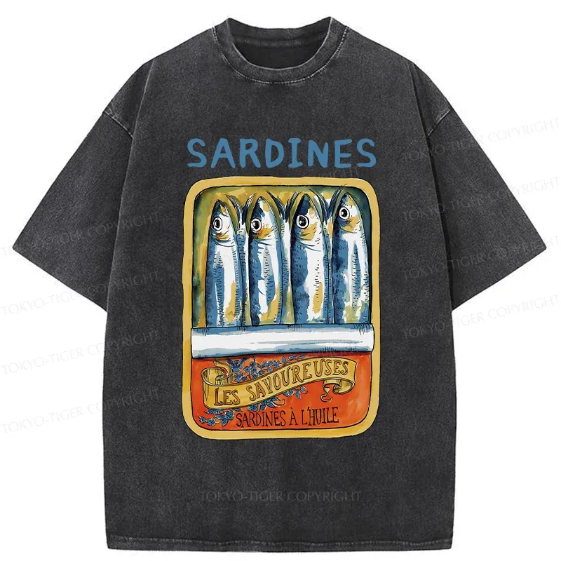 Tokyo-Tiger Vintage Sardines Can Washed T-Shirt