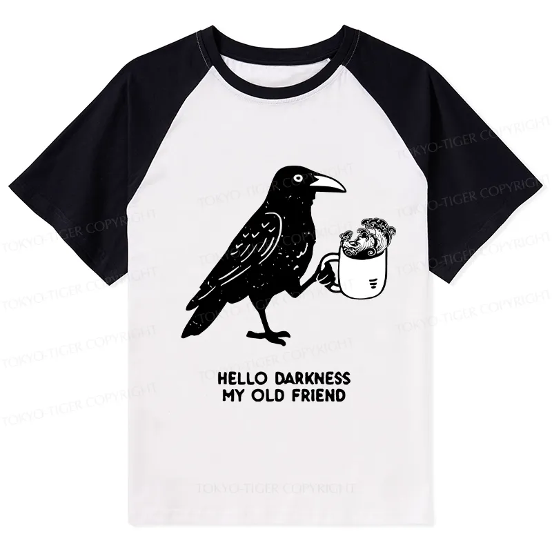 Tokyo-Tiger Crow Drinking Black Coffee Funny Raglan T-shirt
