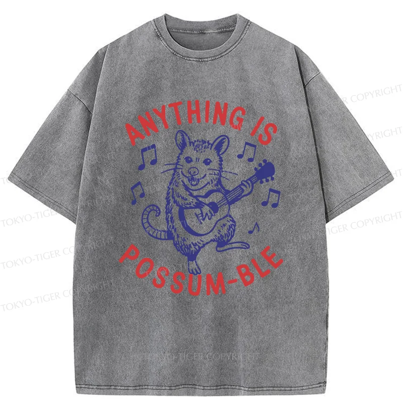 Tokyo-Tiger Possum Playing The Ukulele Washed T-Shirt