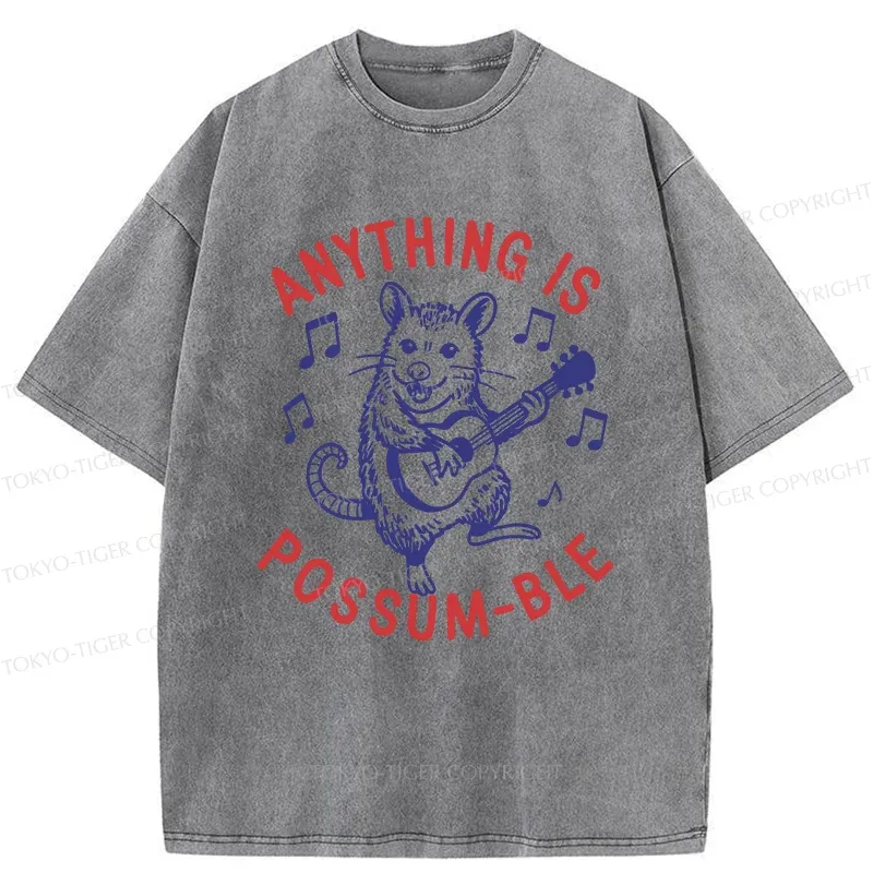 Tokyo-Tiger Possum Playing The Ukulele Washed T-Shirt
