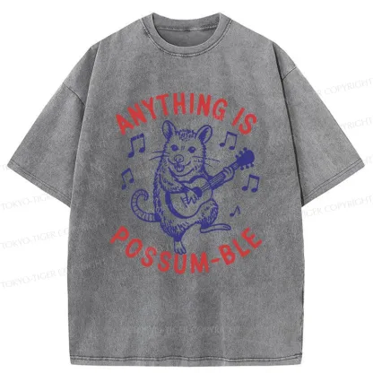 Tokyo-Tiger Possum Playing The Ukulele Washed T-Shirt