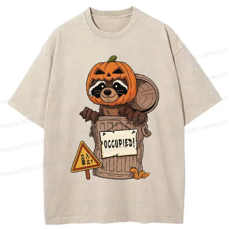 Tokyo-Tiger Funny Raccoon’s Halloween Retreat Washed T-Shirt