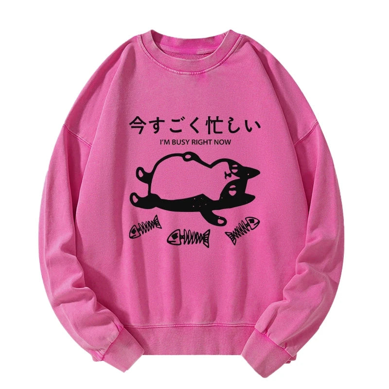 Tokyo-Tiger I'm Busy Right Now Washed Sweatshirt