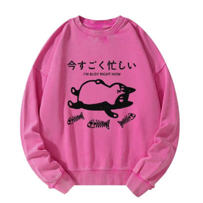 Tokyo-Tiger I'm Busy Right Now Washed Sweatshirt