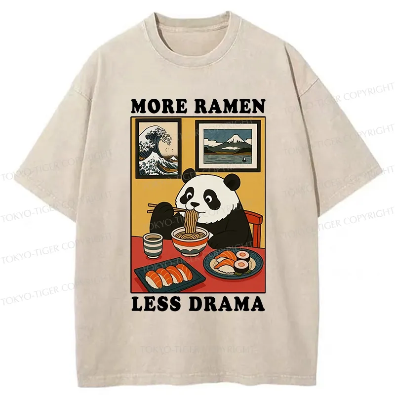 Tokyo-Tiger More Ramen Less Drama Panda Washed T-Shirt
