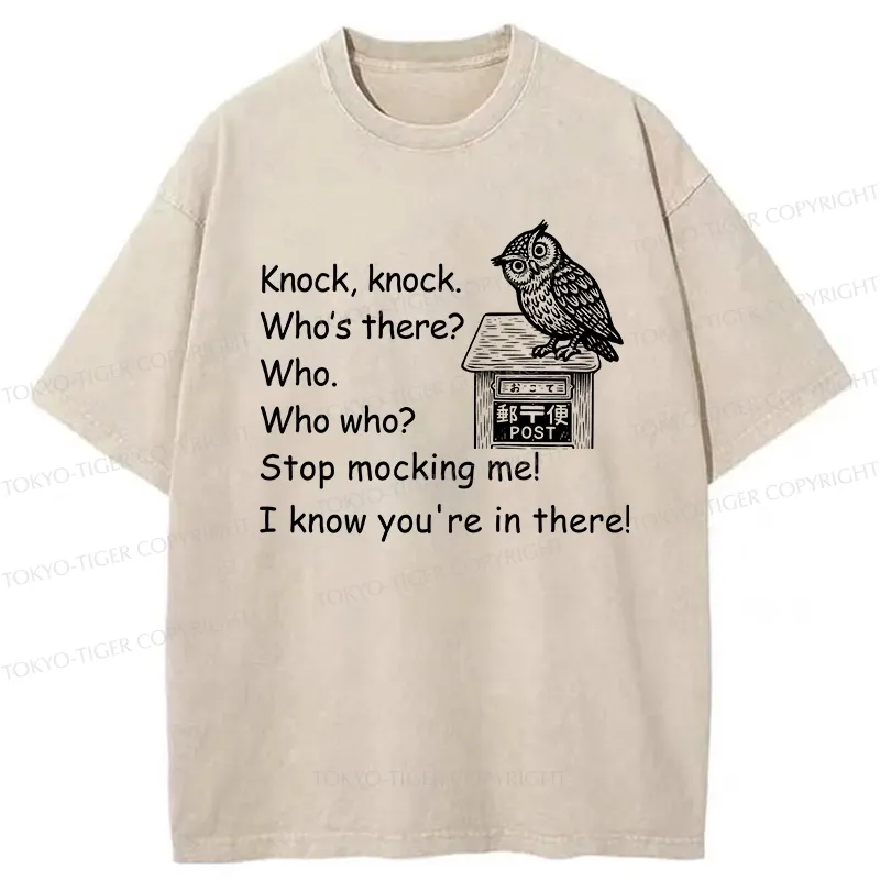 Tokyo-Tiger Knock Knock Funny Owl Washed T-Shirt