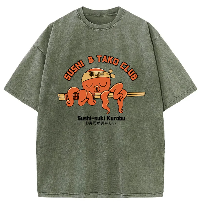 Tokyo-Tiger Octopus And Sushi Washed T-Shirt
