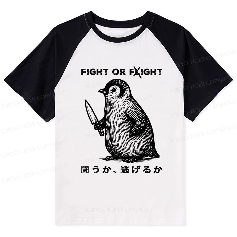 Tokyo-Tiger Funny Fight Or Flight Raglan T-shirt