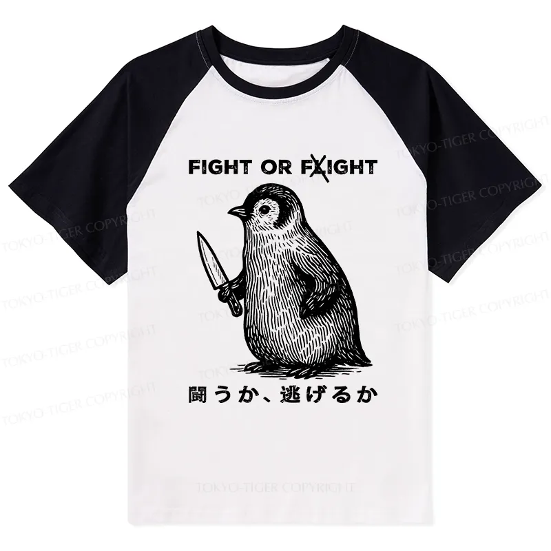 Tokyo-Tiger Funny Fight Or Flight Raglan T-shirt