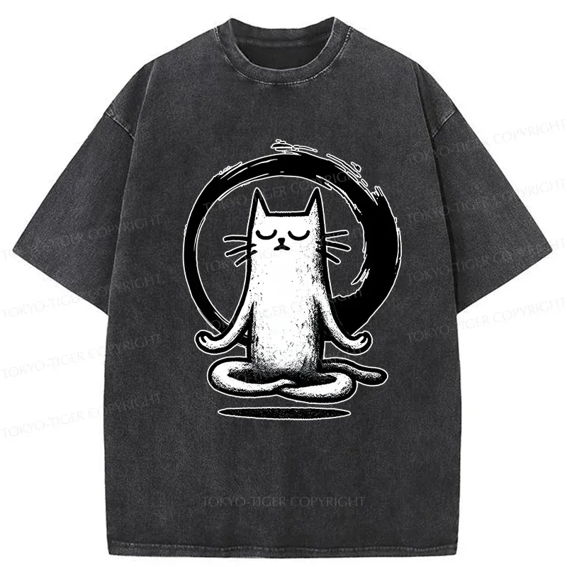 Tokyo-Tiger Zen Japan Cat Washed T-Shirt