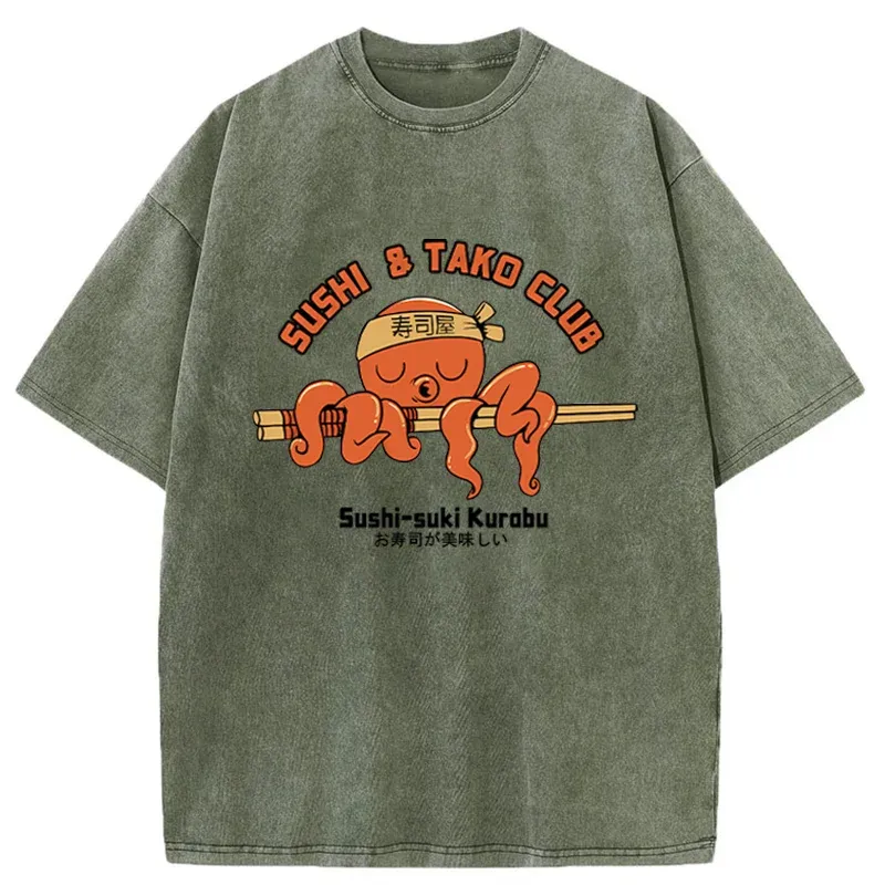 Tokyo-Tiger Octopus And Sushi Washed T-Shirt