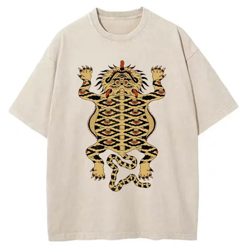 Tokyo-Tiger Mighty Tiger Woodcut Washed T-Shirt