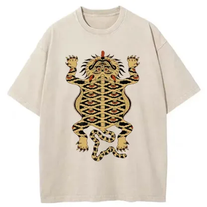Tokyo-Tiger Mighty Tiger Woodcut Washed T-Shirt