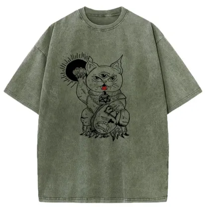 Tokyo-Tiger Evil Lucky Cat Washed T-Shirt