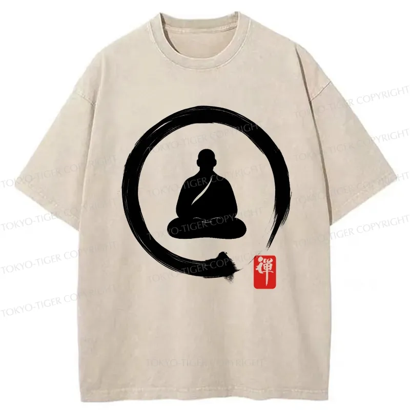 Tokyo-Tiger Retro Buddha Enso Washed T-Shirt