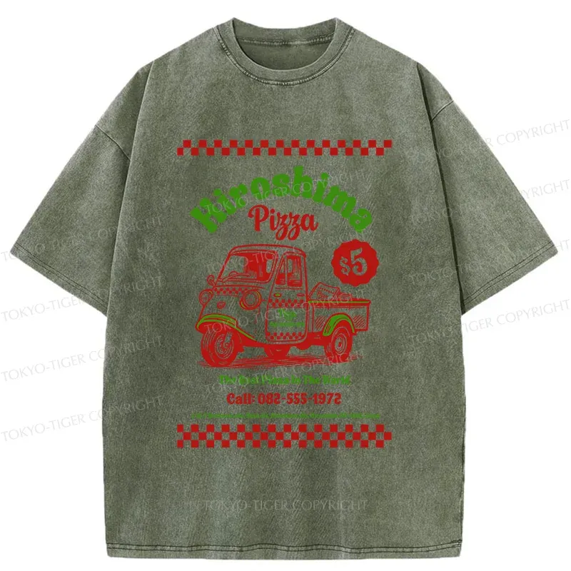 Tokyo-Tiger Pizza Delivery Washed T-Shirt