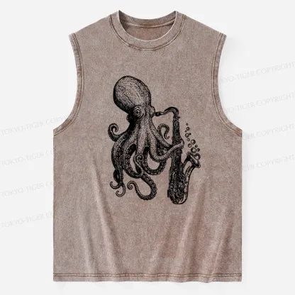 Tokyo-Tiger Octopus Playing Saxophone Washed Tank