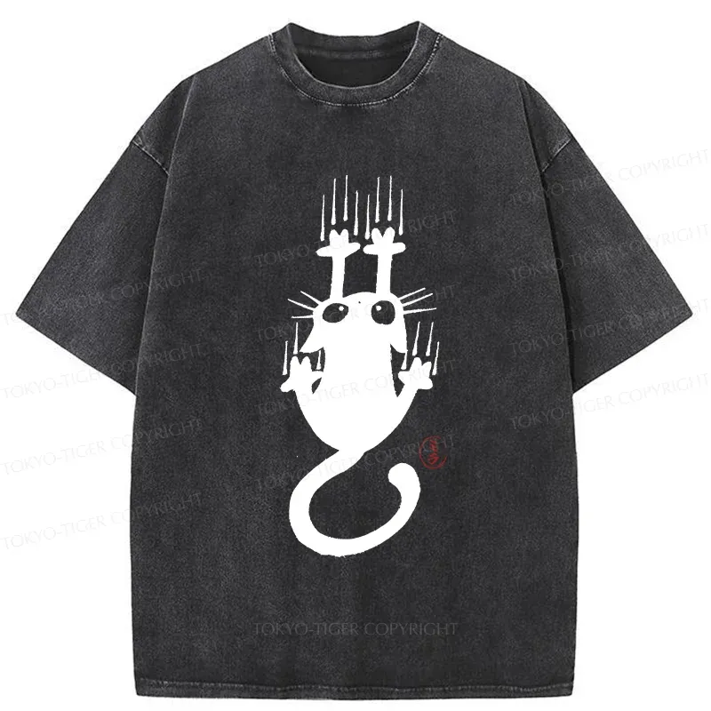 Tokyo-Tiger Climbing Black Cat Washed T-Shirt