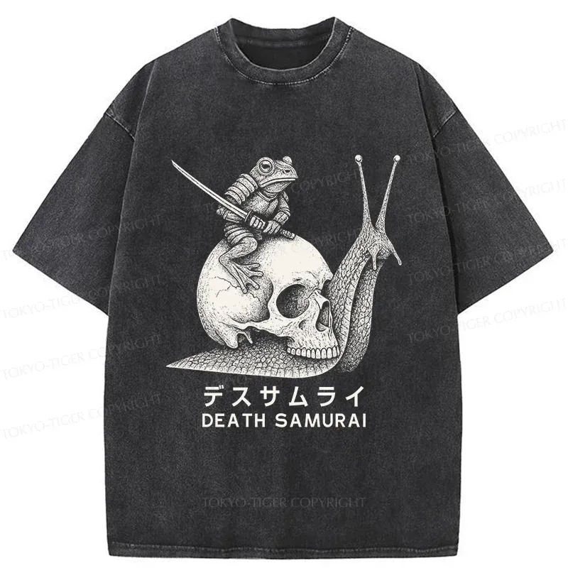 Tokyo-Tiger Frog Riding A Snail Washed T-Shirt