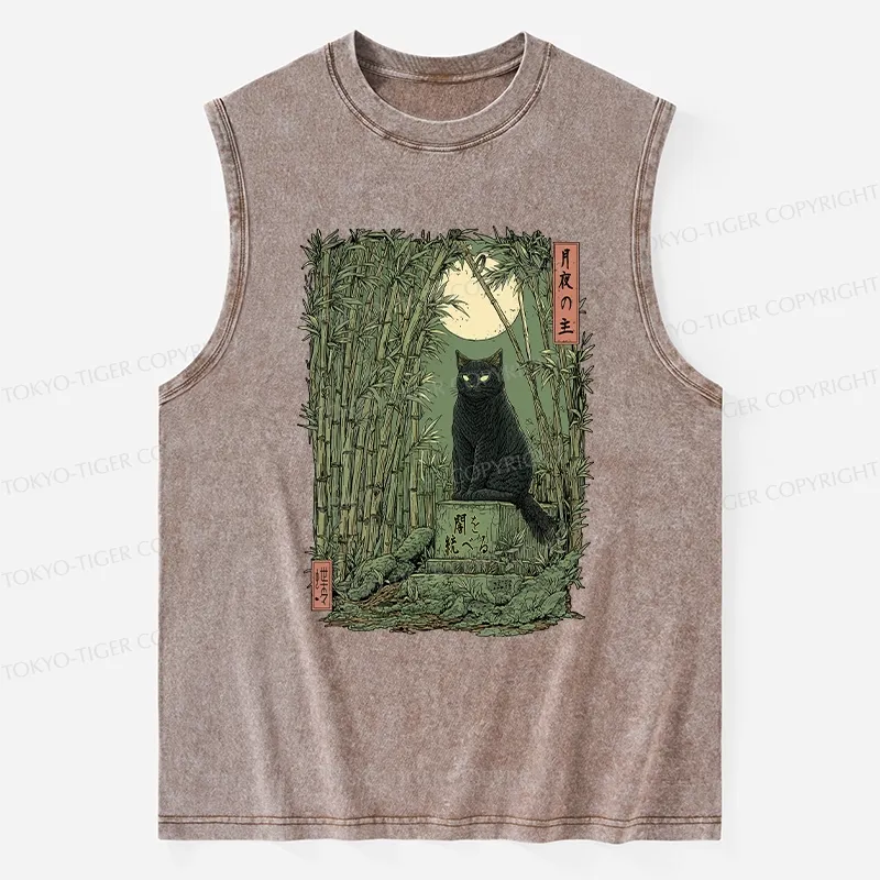 Tokyo-Tiger Black Cat In The Bamboo Forest Washed Tank