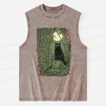 Tokyo-Tiger Black Cat In The Bamboo Forest Washed Tank