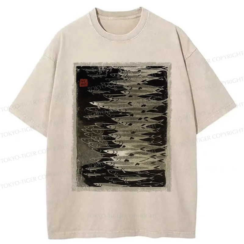 Tokyo-Tiger Retro School Of Fish Washed T-Shirt