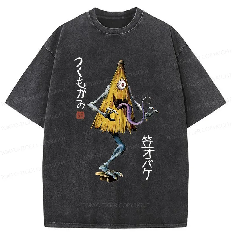 Tokyo-Tiger Japanese Umbrella Yokai Washed T-Shirt