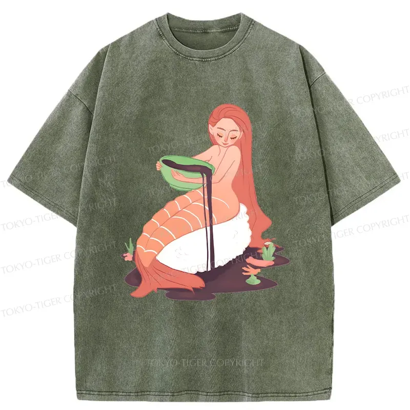 Tokyo-Tiger Sushi Mermaid Washed T-Shirt