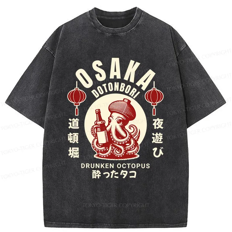 Tokyo-Tiger Retro Osaka Octopus Washed T-Shirt