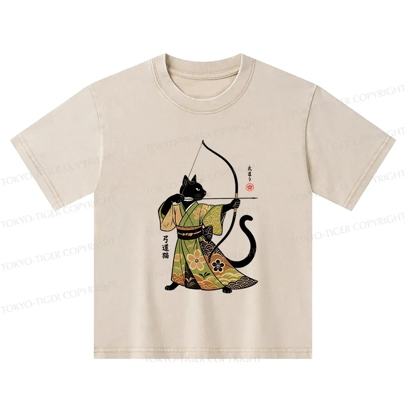 Tokyo-Tiger Japan Cat Archery Kids Washed T-Shirt