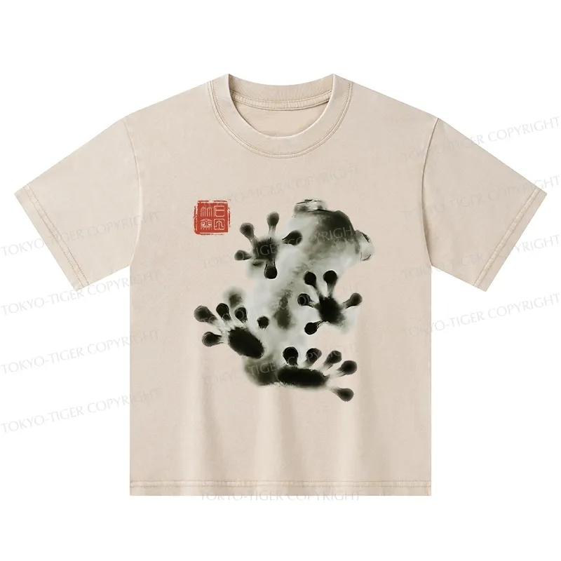Tokyo-Tiger Ink Painting Frog Kids Washed T-Shirt