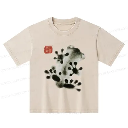 Tokyo-Tiger Ink Painting Frog Kids Washed T-Shirt