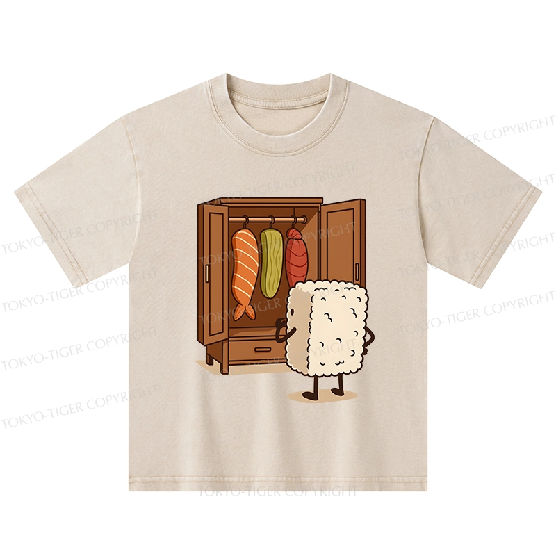 Tokyo-Tiger Sushi Pick Out Clothes Kids Washed T-Shirt