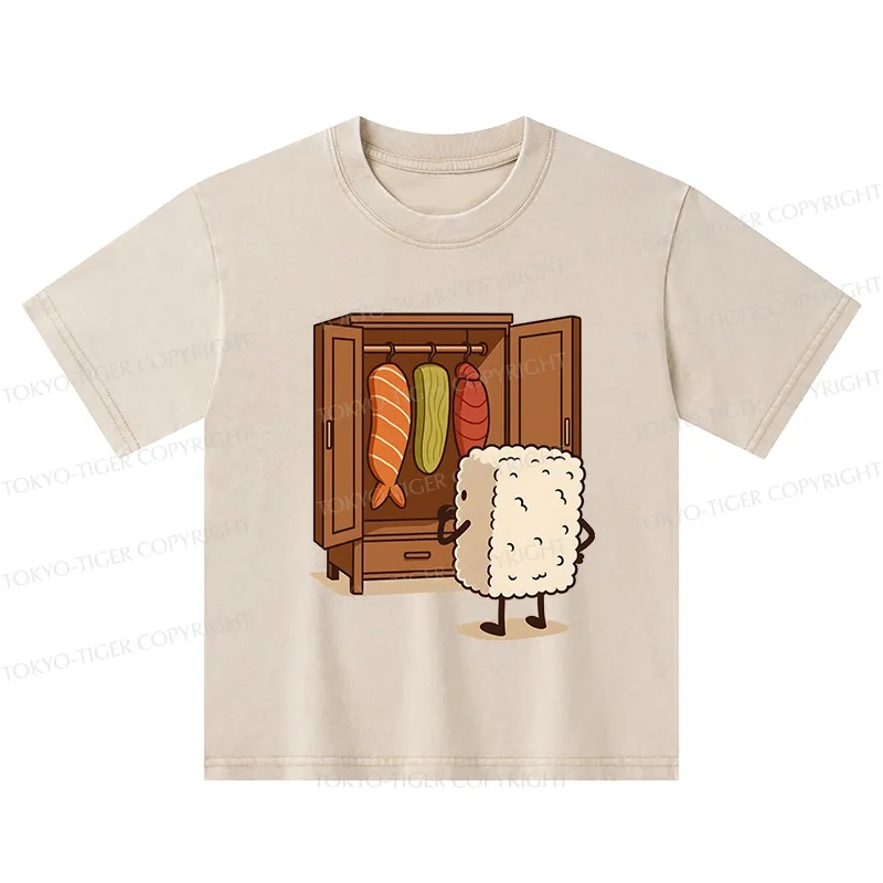 Tokyo-Tiger Sushi Pick Out Clothes Kids Washed T-Shirt