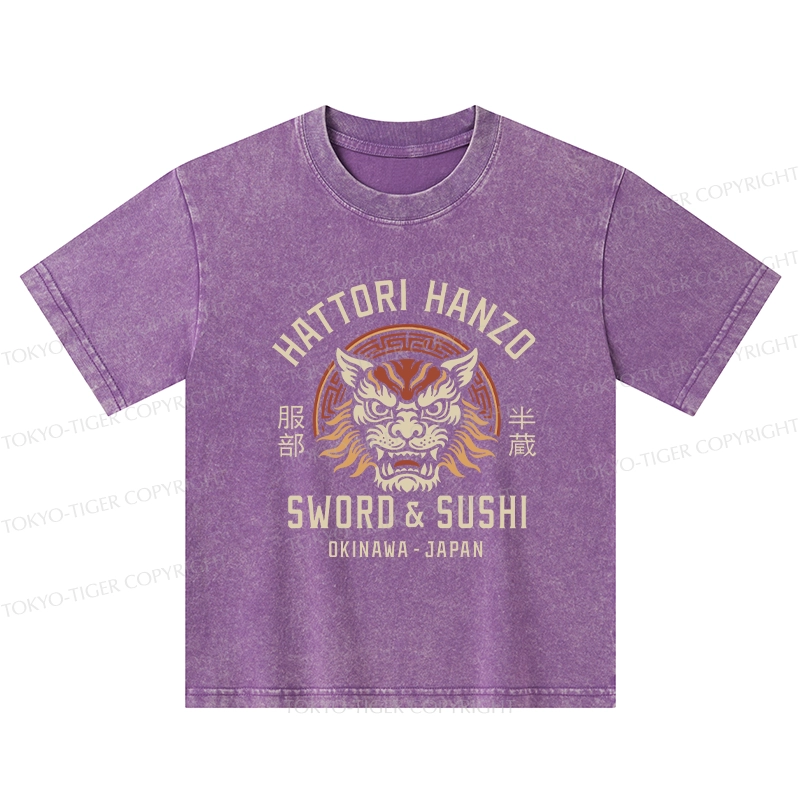 Tokyo-Tiger Hattori Lion Japanese Samurai Kids Washed T-Shirt