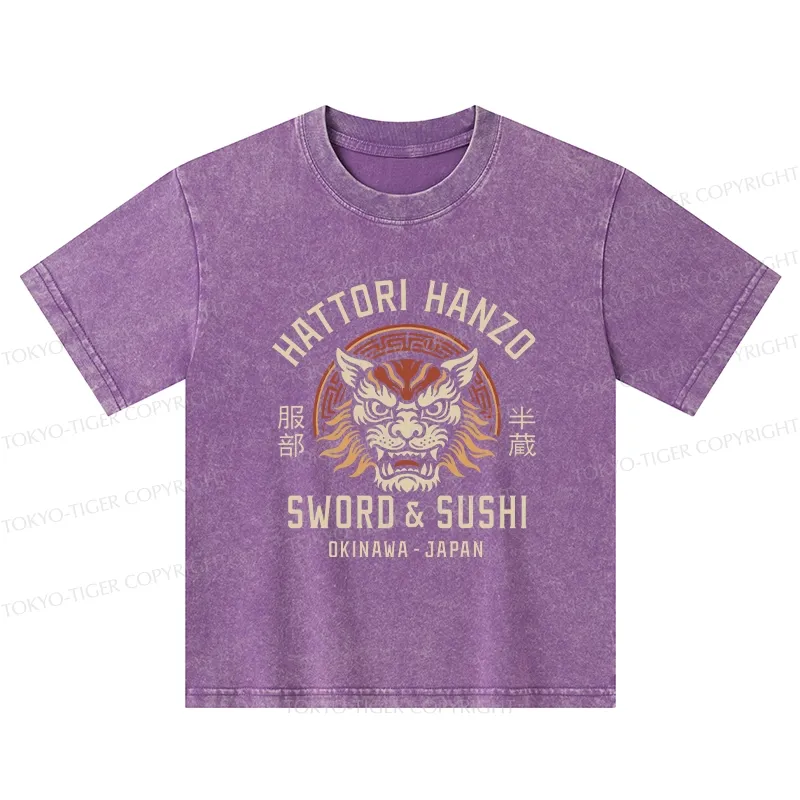 Tokyo-Tiger Hattori Lion Japanese Samurai Kids Washed T-Shirt