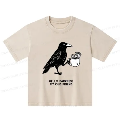 Tokyo-Tiger Crow Drinking Black Coffee Funny Kids Washed T-Shirt