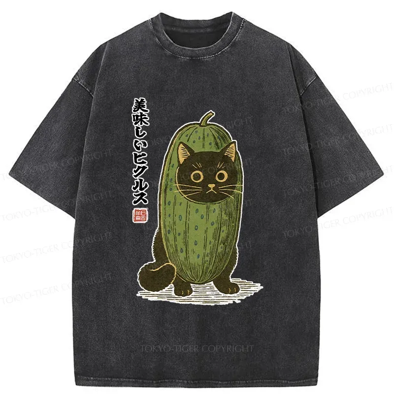 Tokyo-Tiger Cucumber Black Cat Washed T-Shirt