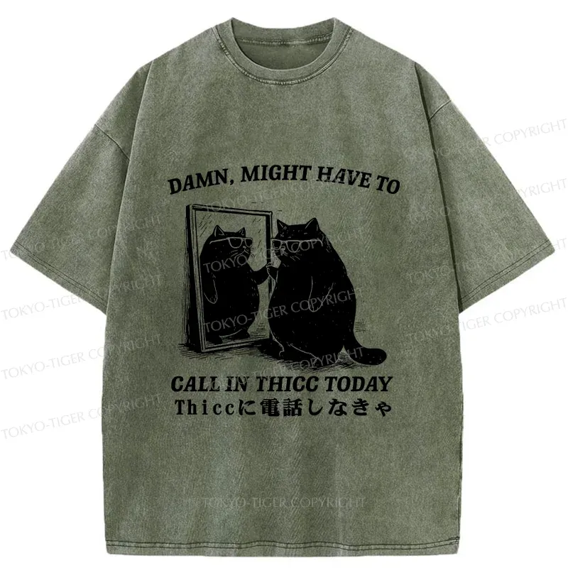 Tokyo-Tiger Cat Admiring Himself Washed T-Shirt